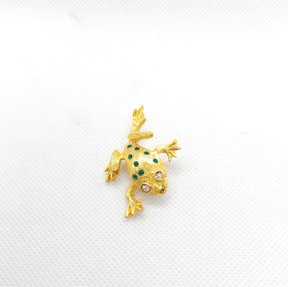 Vintage Goldtone Rhinestone Frog Brooch